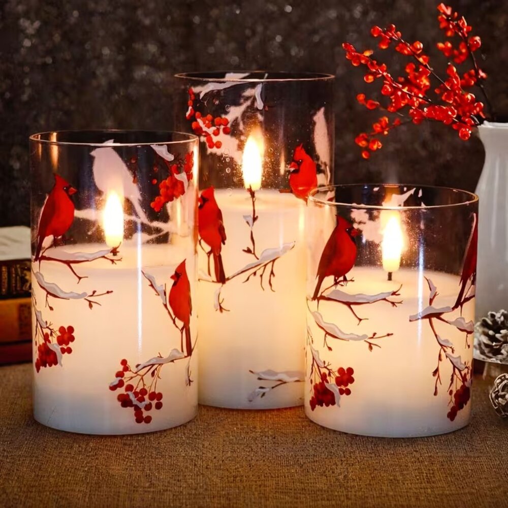 3 pc Cardinal Flameless Candles - Picture 4 of 4